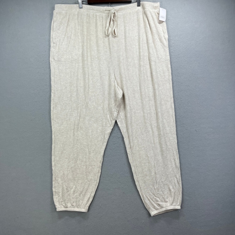 Auden Pajama Pants Womens 2X Oat Ribbed Knit Jogger Drawstring Sleepwear Lounge